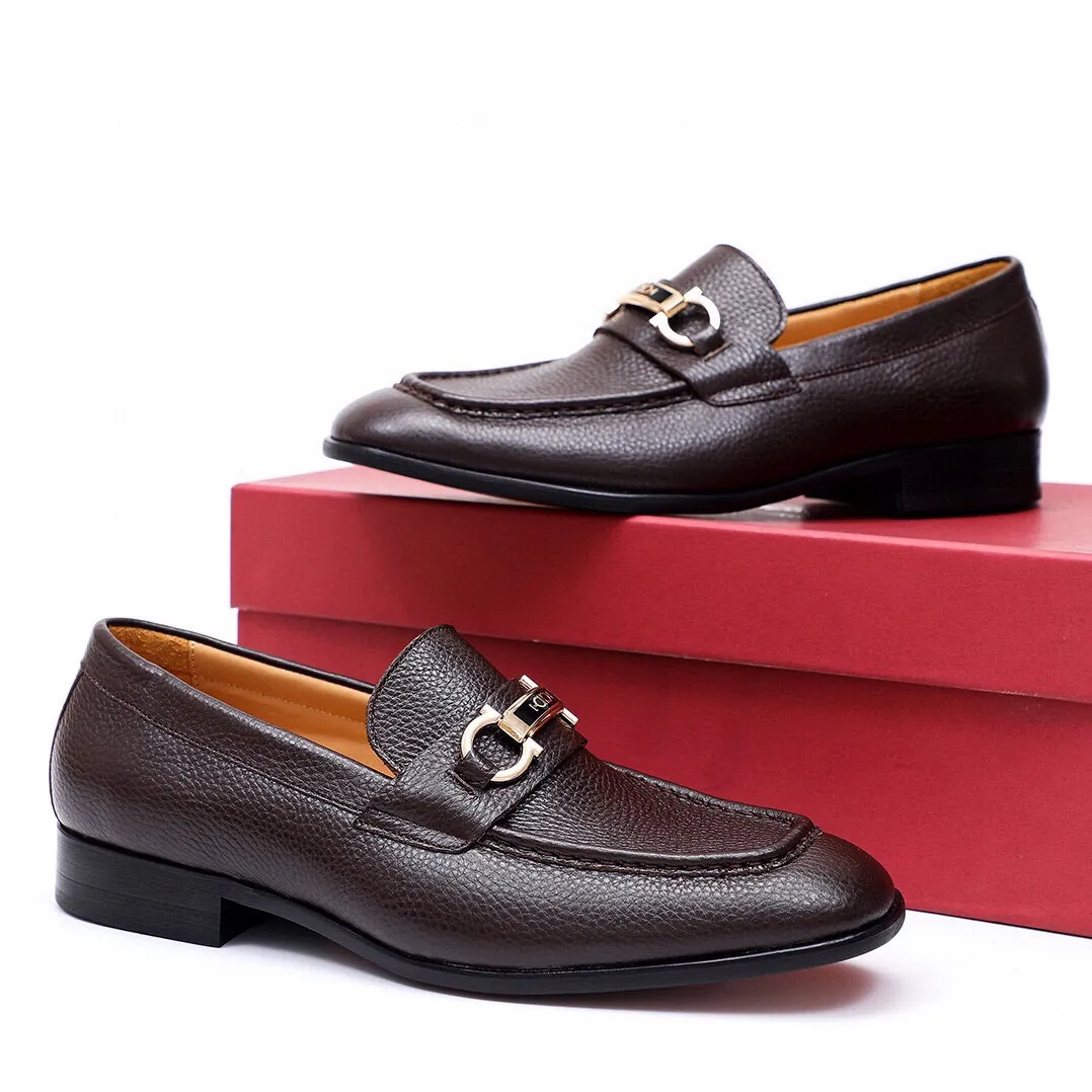 Men's Men's Shoes 💰540 💐[Ferragamo/Ferragamo] New 🐲Ferragamo* Ferragamo classic formal leather shoes! It uses imported first-layer pebbled cowhide leather upper + luxurious hardware buckle, and the inner first-layer comfortable cowhide leather lining! Original wear-resistant rubber outsole! Code number 38-44 (45🉑️customized)